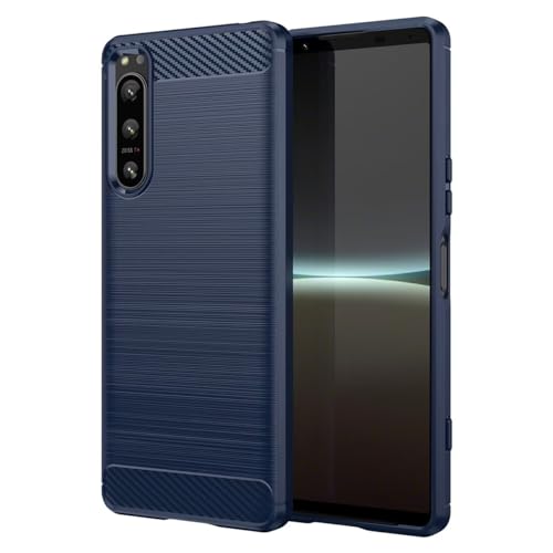 Jhxtech Hülle für Xperia 5 IV Hülle, Sony 5 IV XQCQ62BGC Hülle, ultradünne Handyhülle mit Stoßdämpfung aus Karbonfaser TPU Gummi Schutzhüllen für Sony Xperia 5 IV Marineblau von Jhxtech