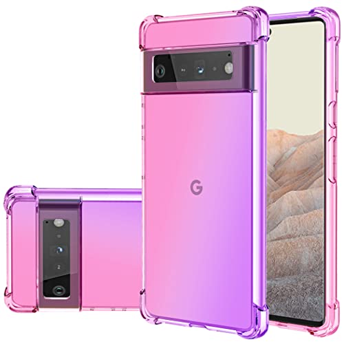 Jhxtech Schutzhülle für Google Pixel 6 Pro, transparent, niedlich, Farbverlauf, schmal, kratzfest, flexible TPU-Abdeckung, stoßfest, Schutzhülle für Google Pixel 6 Pro (Rosa/Lila) von Jhxtech