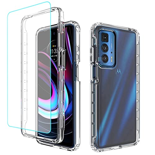 Jhxtech Schutzhülle für Moto Edge S Pro 5G/Edge 20 Pro XT2153-1, mit Displayschutzfolie aus gehärtetem Glas, transparent, harte PC-Schale, TPU-Bumper für Motorola Moto Edge 20 Pro 5G (klar) von Jhxtech