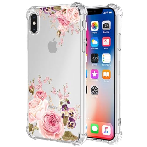 Jhxtech Schutzhülle für iPhone XS Max, Apple XS Max, für Mädchen und Frauen, schmal, stoßfest, klar, Blumenmuster, weich, flexibel, TPU, Schutzhülle für iPhone XS Max, Rosenblume von Jhxtech