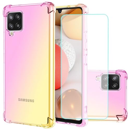 Jhxtech für Galaxy A42 5G/Samsung A42 5G Hülle mit gehärtetem Glas Displayschutz, Transparente süße Verlauf Handyhülle, kratzfestes TPU Hülle stoßfeste Schutzhülle für Samsung Galaxy A42 5G rosa/Gold von Jhxtech