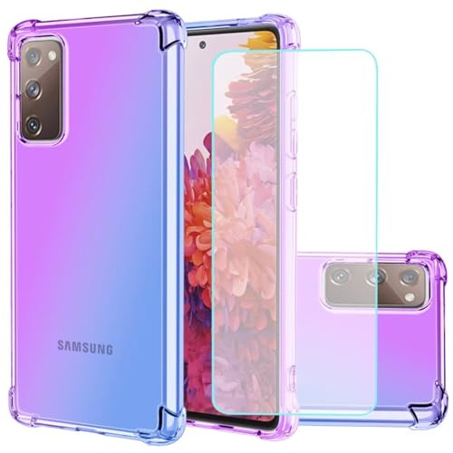 Jhxtech für Galaxy S20 FE Hülle,Samsung S20 FE Hülle mit gehärtetem Glas Displayschutz Transparente Verlauf Handyhülle kratzfestes TPU Hülle stoßfeste Schutzhülle für Samsung Galaxy S20 FE lila,blau von Jhxtech