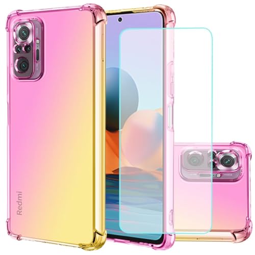 Jhxtech für Redmi Note 10 Pro/Note 10 Pro Max Hülle mit gehärtetem Glas Displayschutz Transparente Verlauf Handyhülle kratzfestes TPU Hülle stoßfeste Schutzhülle für Xiaomi Redmi Note 10 Pro rosa/gold von Jhxtech