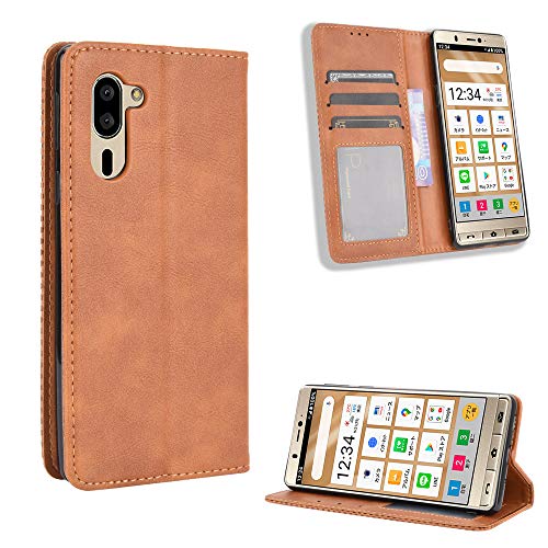 Jiajihua Hülle Kompatibel mit Sharp Simple Sumaho 5 A001SH / Simple Smartphone 5 / シンプルスマホ5 Etui PU-Leder Flip Kickstand Wallet Card Slot Magnetischer Verschluss Brown von Jiajihua