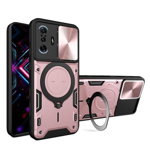 Jiajihua Kompatibel mit Redmi K40 Gaming 5G / K40 Gaming Edition Hülle,Kompatibel mit Xiaomi Poco F3 GT 5G Autohalterung Magnetischer Ständer Schiebeobjektiv 2 in 1 Gehäuse Pink von Jiajihua