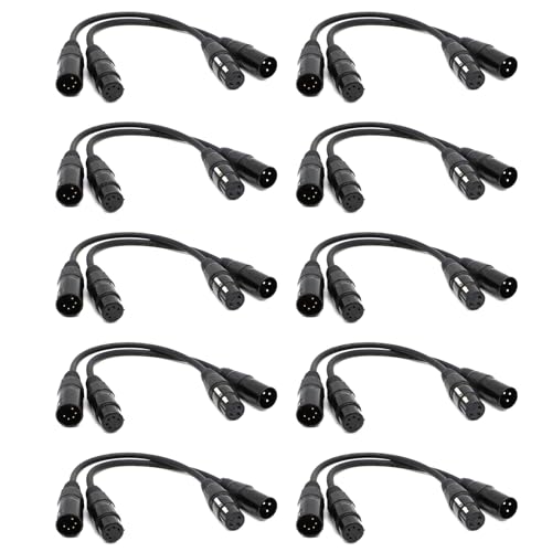 Jialouboo 10 x XLR-Stecker 3-polig auf XLR-Buchse 5-polig & XLR-Buchse 3-polig auf XLR-Stecker 5-poliges Audiokabel, für Mikrofon, Bühnenlicht von Jialouboo