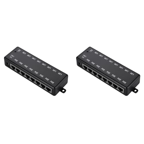 Jialouboo 2 x PoE-Injektor, 8 Anschlüsse, PoE-Netzteil, Ethernet-Netzteil für CCTV-Netzwerk, POE-Kamera, Power Over Ethernet, Schwarz von Jialouboo