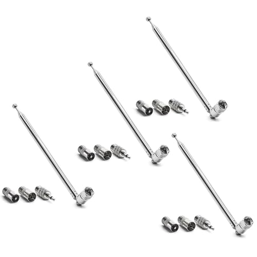 Jialouboo 4 x Stabantenne, 3,5 mm Adapter, FM-Radio-Antenne, Ersatz-Teleskopschraube, F-Typ-Stecker, AV-Stereo-Empfänger von Jialouboo