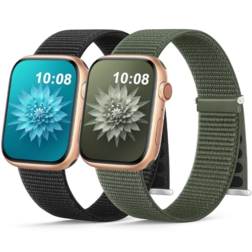 Jiamus 2 Stück Nylon Armband Kompatibel mit Apple Watch Armband 41mm 40mm 38mm 44mm 45mm 49mm,Gewebtes Klettverschluss Sport Loop Armbänder für iWatch Series 9 8 SE 7 6 5 4 3 2 1 Ultra/Ultra 2,02B von Jiamus