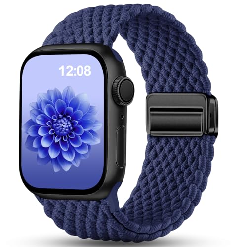 Jiamus Geflochtenes Armband Kompatibel mit Apple Watch Armband 40mm 38mm 41mm 42mm(Series 10) Damen Herren,Stoff Elastisch Textil Armbänder mit Magnetisch für iWatch SE Series 10 9 8 7 6 5 4 3 2 1 von Jiamus