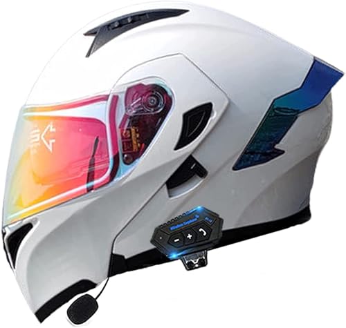 Klapphelm Mit Bluetooth, Integriert Motorradhelm, ECE Zertifiziert Integralhelm Mit Doppelvisier, Mit Eingebautem Mikrofon Für Automatische Reaktion, Für Erwachsene Frauen Männer A,L/(59~60cm) von JianJud