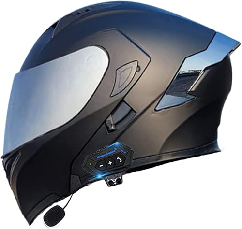 Klapphelm Mit Bluetooth, Integriert Motorradhelm, ECE Zertifiziert Integralhelm Mit Doppelvisier, Mit Eingebautem Mikrofon Für Automatische Reaktion, Für Erwachsene Frauen Männer F,L/(59~60cm) von JianJud