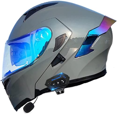 Klapphelm Mit Bluetooth, Integriert Motorradhelm, ECE Zertifiziert Integralhelm Mit Doppelvisier, Mit Eingebautem Mikrofon Für Automatische Reaktion, Für Erwachsene Frauen Männer G,XXL/(63~64cm) von JianJud