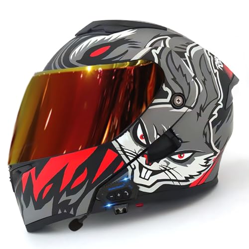 Klapphelm Mit Bluetooth Motorradhelm Herren, ECE Zertifiziert Sturzhelm, Integriert Motorradhelm, Mit Doppelvisier Mikrofon Motorrad Helm Für Erwachsene Damen Modularer Helm H,S/(55~56cm) von JianJud