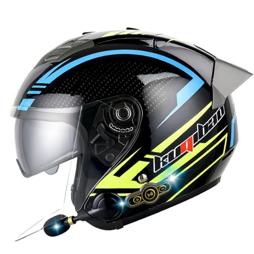 Motorradhelm mit Bluetooth, Integralhelm mit Sonnenblende Mopedhelm ECE Zertifiziert für Damen Herren mit Eingebautem Mikrofon Vollvisierhelm E,XXL/(63~64cm) von JianJud