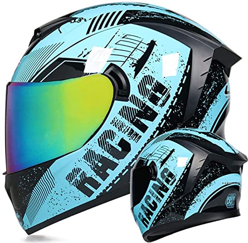 Schneemobil-Motorradhelm, Motorrad-Integralhelm, DOT-Zugelassener Motorrad-Straßenrad-Rennhelm Mit Sonnenblende Für Erwachsene, Jugendliche, Männer Und Frauen C,S(55~56CM) von JianJud