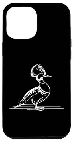 Hülle für iPhone 15 Plus Line Art Merganser mit Kapuze für Vögel und Ornithologen von Jimbeels