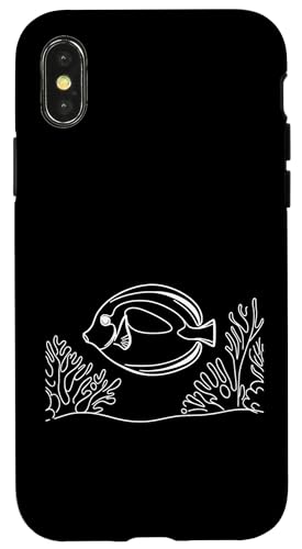 Hülle für iPhone X/XS Line Art Fish Aquarist & Ichthyologe Blue Tang von Jimbeels