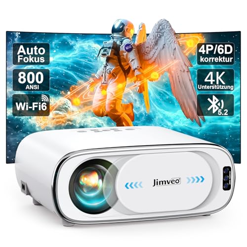 Beamer 4K【Auto-Objektivdeckel/Auto-Fokus】 Auto-6D Trapezkorrektur Beamer WiFi6 Bluetooth Jimveo 26000L 1080P Full HD Tragbare Projektor Outdoor 300" Display Heimkino Mit Netzwerkkabel-Schnittstelle von Jimveo