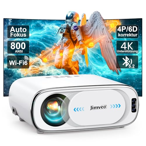 Beamer 4K【Auto-Objektivdeckel/Auto-Fokus】 Auto-6D Trapezkorrektur Beamer WiFi6 Bluetooth Jimveo 26000L 1080P Full HD Tragbare Projektor Outdoor 300" Display Heimkino Mit Netzwerkkabel-Schnittstelle von Jimveo