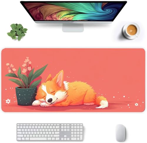 Gaming Mauspad XXL 900x400x2mm Topftier Hund Mousepad Groß Schreibtischunterlage,mit Vernähte Kanten,Rutschfester Gummibasis,Verbessert Präzision und Geschwindigkeit für Gaming,Büro,Zuhause von Jinmer