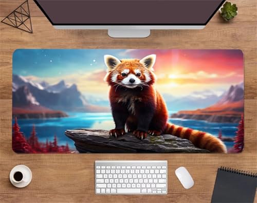 Landschaft Roter Panda Mauspad Gaming,700x300x3mm XXL Mousepad,rutschfeste Gummi Mäusepads,Großer Erweiterter Schreibtisch Mouse Pad für Tastatur,PC,Laptop von Jinmer