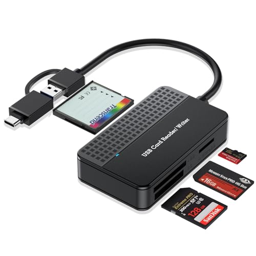 Jinpojun Kartenleser, 4 in 1 USB 3.0 & USB C Speicherkartenleser für Windows XP/Mac OS/Chrome OS/Linux, Kartenlesegerät Highspeed auf 4 Slots für SD/CF/MS Duo/SDHC/SDXC, Micro SD von Jinpojun