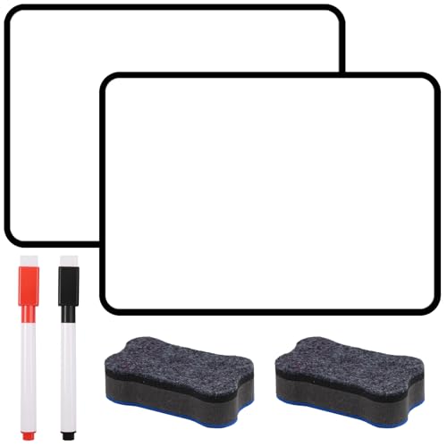 2 Stück Mini Whiteboard 30x21cm, Magnettafel Klein Doppelseitig Whiteboard A4 Abwischbar Mit 2 Markern Und 2 Board Radierer, Schwarzem Rahmen Kleines Whiteboard Tragbar für Zuhause, Schule, Büro von Jinsion