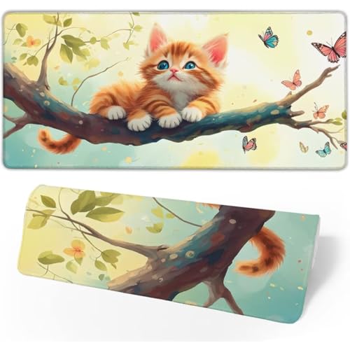 Gaming Mauspad Katze Mauspad Groß, Schreibtischunterlage Schmetterling Mousepad XXL 1500x800x3mm, Mouse Pad Rutschfest & Wasserdicht Verbessert Präzision und Geschwindigkeit, Gaming Zubehör JC-824 von Jinycoon