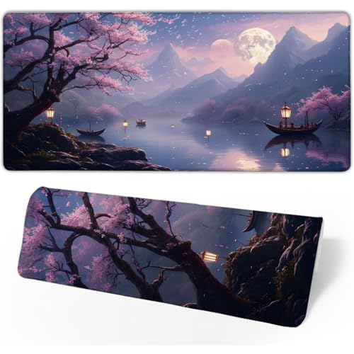 Gaming Mauspad Kirschblüten Mauspad Groß,Schreibtischunterlage Mond Mousepad XXL 800x300x3mm,Mouse Pad Rutschfest & Wasserdicht Verbessert Präzision und Geschwindigkeit,Gaming-Mauspads für PC JC-542 von Jinycoon