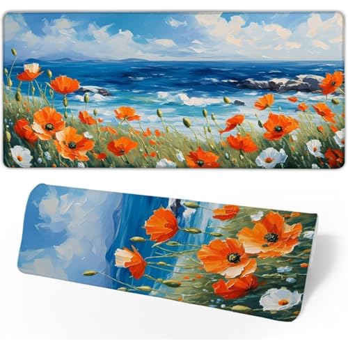 Gaming Mauspad Orange Mauspad Groß, Schreibtischunterlage Mohn Mousepad XXL 1500x800x3mm, Mouse Pad Rutschfest & Wasserdicht Verbessert Präzision und Geschwindigkeit, Gaming-Mauspads für PC JC-276 von Jinycoon