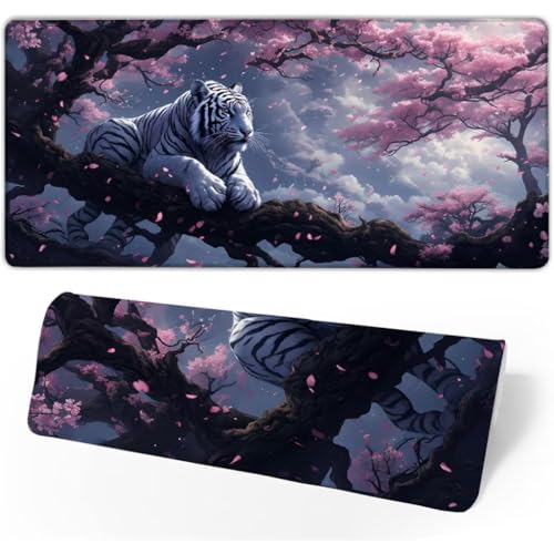 Gaming Mauspad Tiger Mauspad Groß,Schreibtischunterlage Kirschblüten Mousepad XXL 1400x600x3mm,Mouse Pad Rutschfest & Wasserdicht Verbessert Präzision und Geschwindigkeit,Gaming-Mauspads für PC JC-468 von Jinycoon