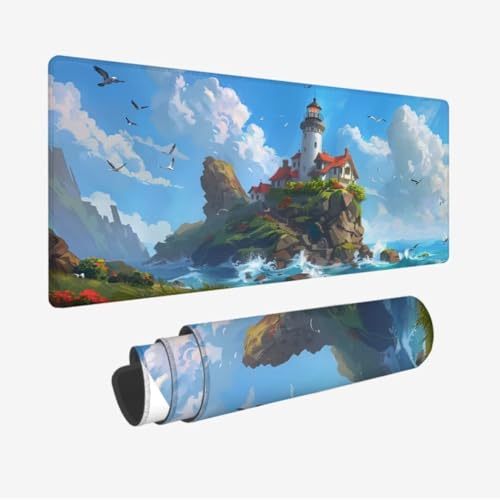 Groß Gaming Mauspad XXL 700x300x3mm,Mauspad Weiß Mousepad,Schreibtischunterlage Leuchtturm Mousepad Gaming,Verbessert Präzision und Geschwindigkeit,Wasserdicht rutschfest,Weihnachten Geschenke JC-272 von Jinycoon