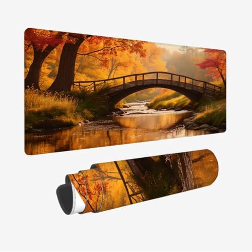 Mauspad Ahornblatt XXL 1600x800x3mm,Mousepad Brücke Schreibtischunterlage,Wasserdicht Gaming Mauspad,rutschfeste Gummibasis Mouse Pad,Vernähte Kanten Desk Mat,Mauspads für PC,Laptop,Geschenke JC-311 von Jinycoon