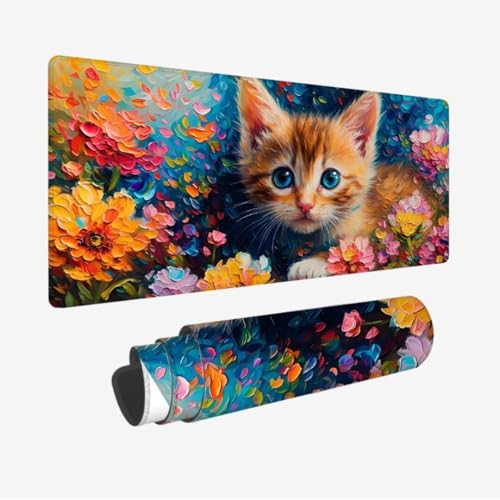 Mauspad Blume XXL 1600x800x3mm,Mousepad Katze Schreibtischunterlage,Wasserdicht Gaming Mauspad,Rutschfeste Gummibasis Mouse Pad,Vernähte Kanten Desk Mat,Mauspads für PC,Laptop,Mädchen Geschenke JC-131 von Jinycoon