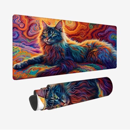 Mauspad Katze XXL 900x300x3mm,Mousepad Sternenhimmel Schreibtischunterlage,Wasserdicht Gaming Mauspad,rutschfeste Gummibasis Mouse Pad,Vernähte Kanten Desk Mat,Mauspads für PC,Laptop,Geschenke JC-773 von Jinycoon