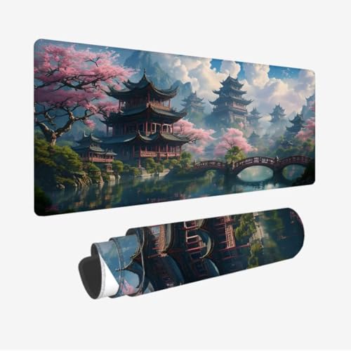 Mauspad Kirschblüten XXL 1600x800x3mm,Mousepad Palast Schreibtischunterlage,Wasserdicht Gaming Mauspad,Rutschfeste Gummibasis Mouse Pad,Vernähte Kanten Desk Mat,Mauspads für PC,Laptop,Geschenke JC-331 von Jinycoon