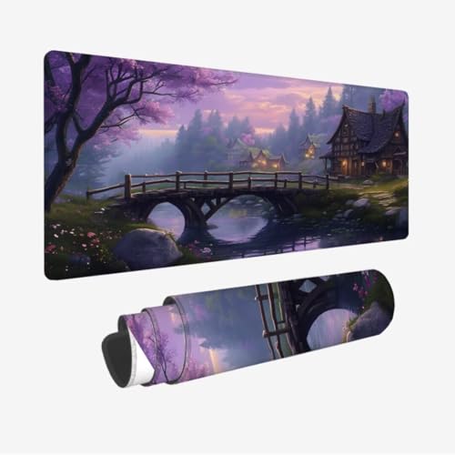 Mauspad Landschaft XXL 700x400x3mm,Mousepad Brücke Schreibtischunterlage,Wasserdicht Gaming Mauspad,rutschfeste Gummibasis Mouse Pad,Vernähte Kanten Desk Mat,Mauspads für PC,Laptop,Geschenke JC-249 von Jinycoon