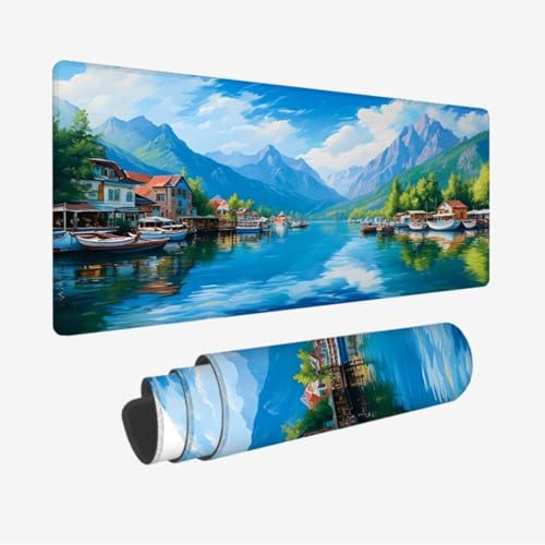 Mauspad Meer XXL 1600x800mm, Mousepad Segelboot Schreibtischunterlage, Wasserdicht Gaming Mauspad, rutschfeste Gummibasis Mouse Pad, Vernähte Kanten Desk Mat, Mauspads für PC, Laptop, Geschenke JC-39 von Jinycoon