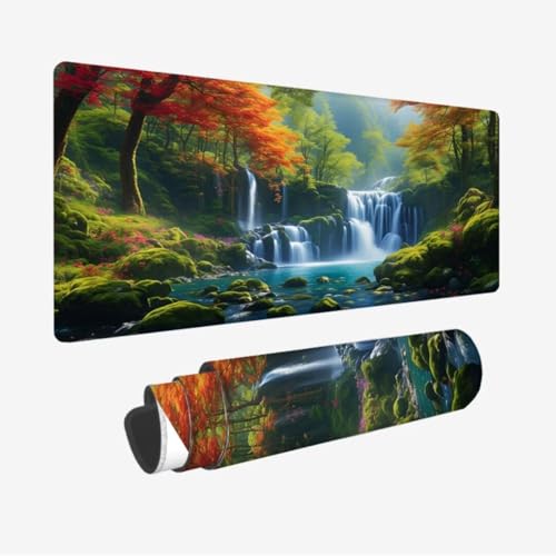 Mauspad Wald XXL 800x300x3mm,Mousepad Wasserfall Schreibtischunterlage,Wasserdicht Gaming Mauspad,rutschfeste Gummibasis Mouse Pad,Vernähte Kanten Desk Mat,Mauspads für PC,Laptop,Geschenke JC-299 von Jinycoon