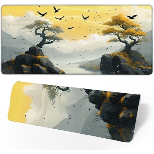 Mauspad XXL 1000x400x3mm, Mousepad Baum Schreibtischunterlage, Gaming Mauspad Vogel Mouse Pad Wasserdicht, Genähte Kanten Desk Mat, Mauspads mit rutschfeste Gummibasis für PC, Laptop, Geschenk JC-709 von Jinycoon