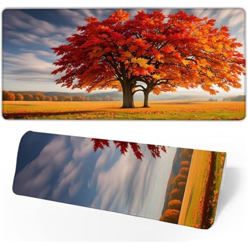 Mauspad XXL 1400x600x3mm, Mousepad Herbst Schreibtischunterlage, Gaming Mauspad Baum Mouse Pad Wasserdicht, Genähte Kanten Desk Mat, Mauspads mit rutschfeste Gummibasis für PC, Laptop, Geschenk JC-55 von Jinycoon