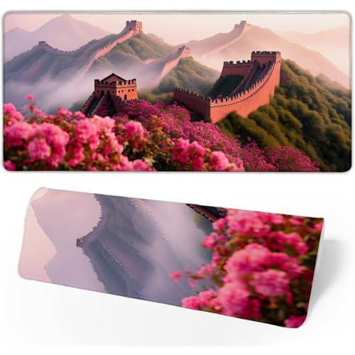 Mauspad XXL 600x300x3mm,Mousepad Landschaft Schreibtischunterlage,Gaming Mauspad Große Mauer Mouse Pad Wasserdicht,Genähte Kanten Desk Mat,Mauspads mit rutschfeste Gummibasis für PC,Laptop JC-547 von Jinycoon