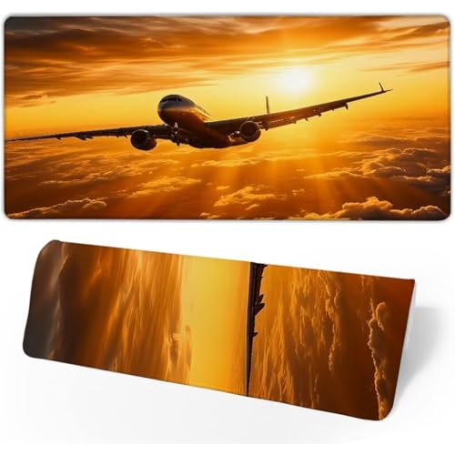 Mauspad XXL 800x300x3mm,Mousepad Sonnenaufgang Schreibtischunterlage,Gaming Mauspad Flugzeug Mouse Pad Wasserdicht,Genähte Kanten Desk Mat,Mauspads mit rutschfeste Gummibasis für PC,Laptop JC-811 von Jinycoon