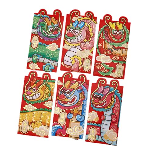 6-teiliges Set traditionelle, chinesische rote Briefumschläge für Neujahr, Hochzeit und Geburtstag von Jiqoe