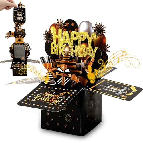 Geburtstagskarte Frau Mann Geburtstagsgeschenk für Frauen 3D Geburtstagskarte mit Musik und Licht, Ausblasbare Kerze Happy Birthday Geburtstagskarten für Geburtstag Mann Frau Mädchen Junge. (Gold) von Johiux