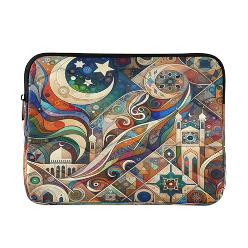 Bunte Halbmond-Kunst-Mosaik-Laptop-Tasche für Damen, mittelgroß, stoßfest, schützende Computer-Tragetasche, 33-33,8 cm (13 - 13,3 Zoll) Reise-L von Joitme