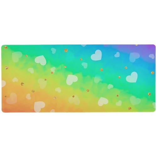 Gaming-Mauspad mit Glitzer-Herzen, Regenbogenfarben, Präzisionskontrolle, großes Gaming-Mauspad für den Schreibtisch, 89,9 x 40,9 cm, Mauspad Gamer von Joitme