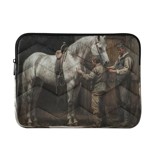 Joitme Moonlit Mansion Reflection Schwarz Laptoptaschen für Damen, 13-13,3 Zoll Laptoptaschen für Herren, mittlere Tasche für Arbeit, Peaceful Horses Stall, braun, Medium von Joitme