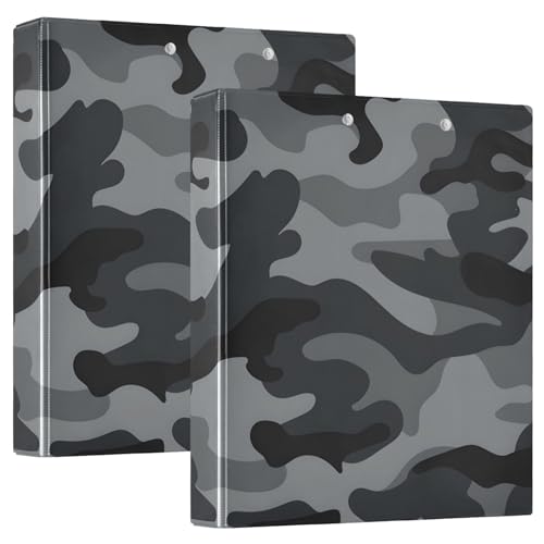 Notizbuch mit 3 Ringen, abstraktes Camouflage, Grau, 1 Packung Buchbinderringe, große Ordner von Joitme